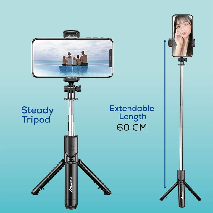 2 in 1 Selfie Stick Tripod with Front Camera Light & Bluetooth Remote