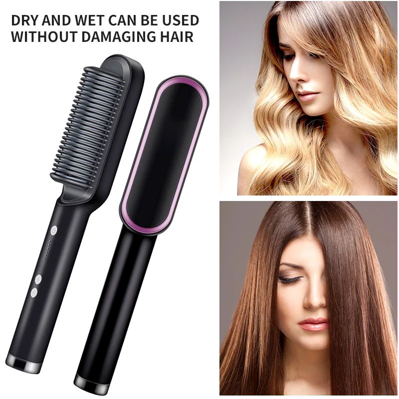 2 in 1 Professional Hair Straightener Ceramic Hair Curler Brush